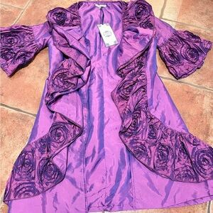 Purple Floral Rosette Ruffle Jacket Tempo Paris VTG NWT
